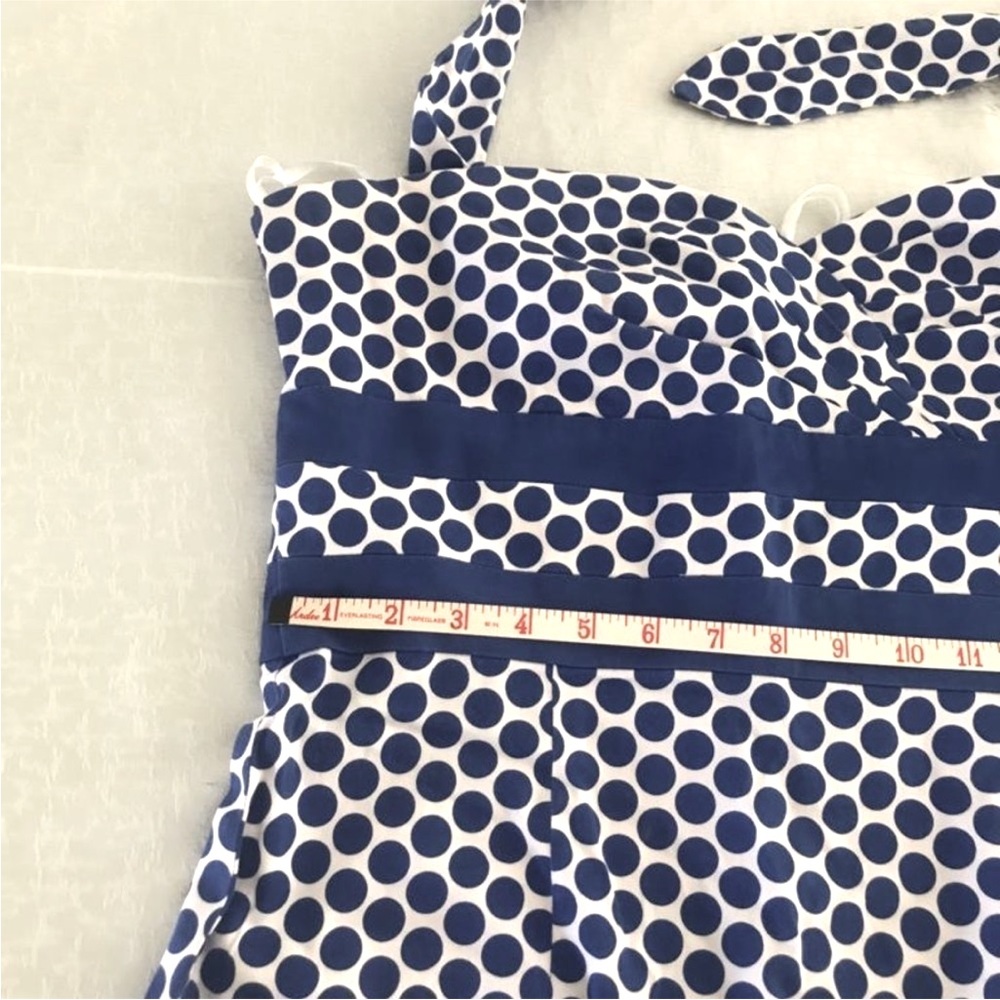 Super Cute Retro Look Blue and White Polka Dot Strapless Dress 💙 - Picture 7 of 11